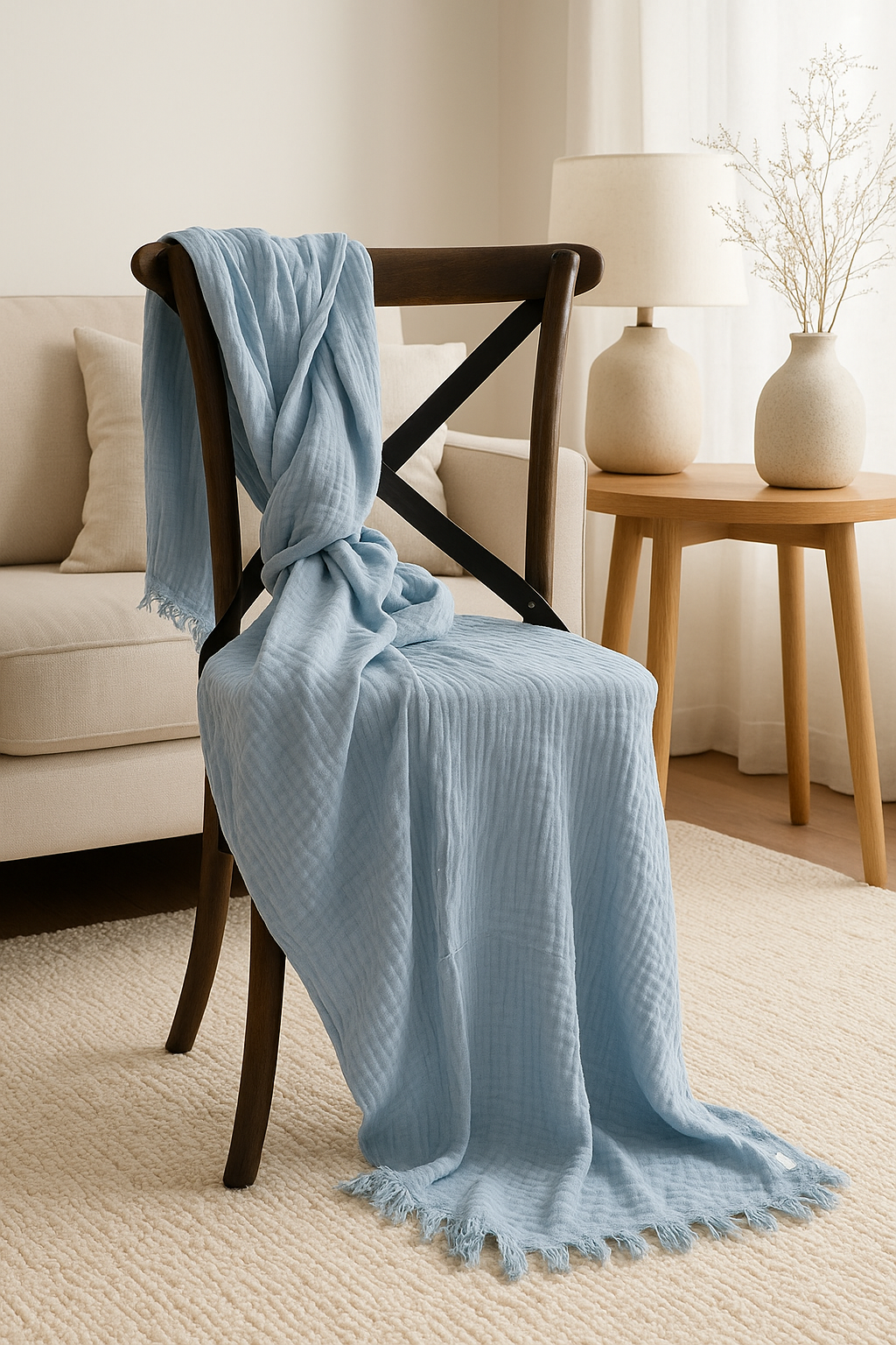 Organic Cotton Muslin 4 Layer Throw Blanket - Dusty Blue