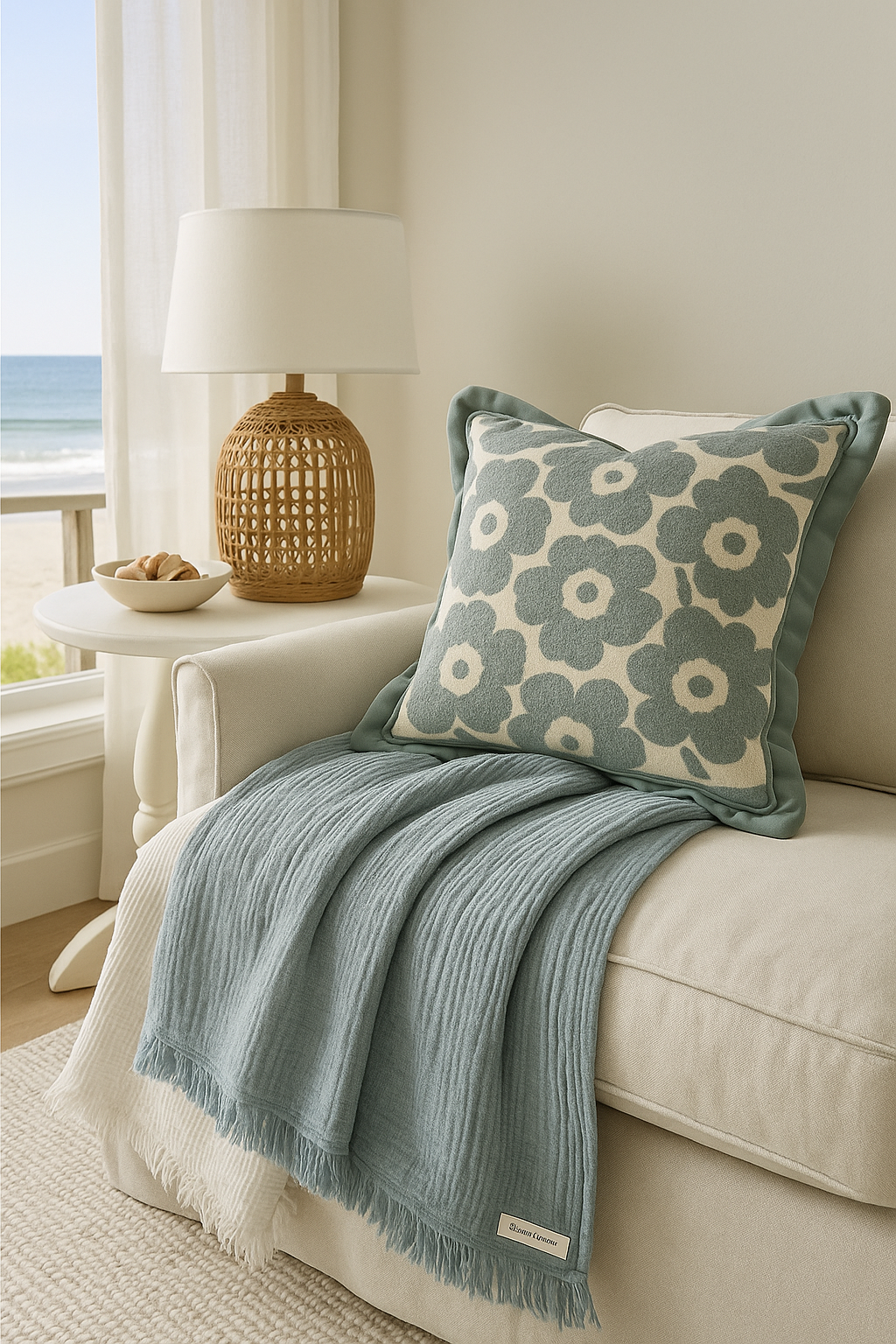 Organic Cotton Muslin 4 Layer Throw Blanket - Dusty Blue