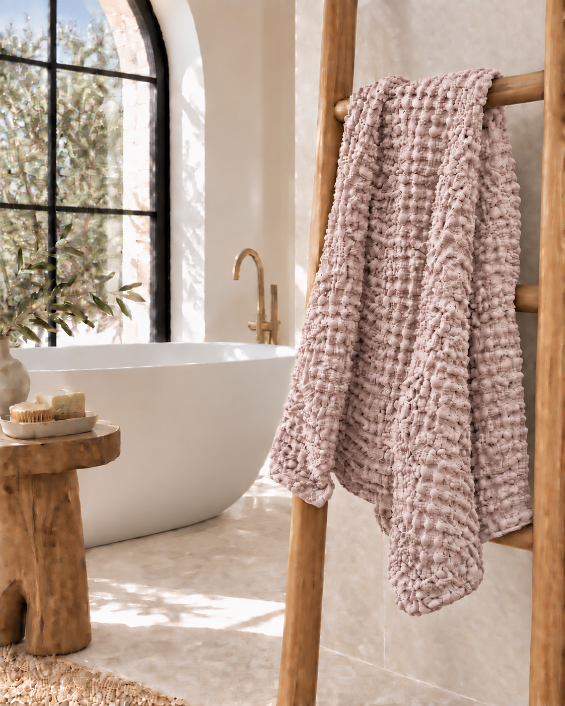 100% Organic Cotton Rustic Waffle Standard Tea Towel - Hand Towel - Dusty Pink