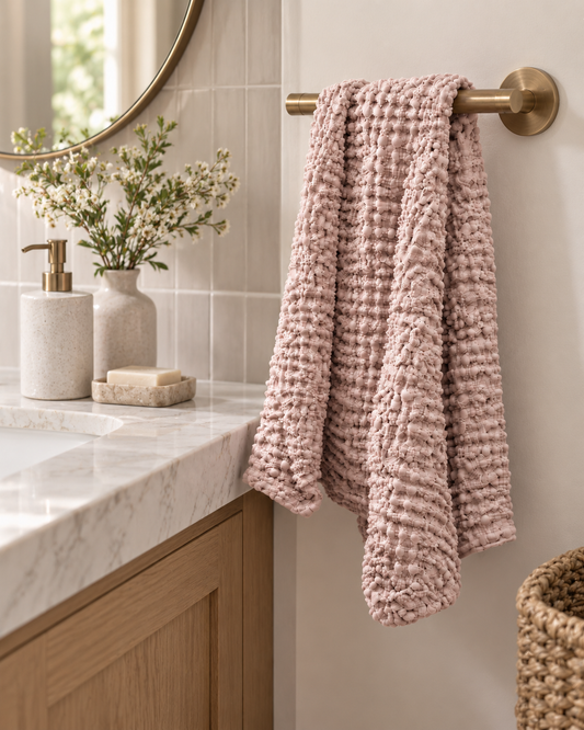 100% Organic Cotton Rustic Waffle Standard Tea Towel - Hand Towel - Dusty Pink