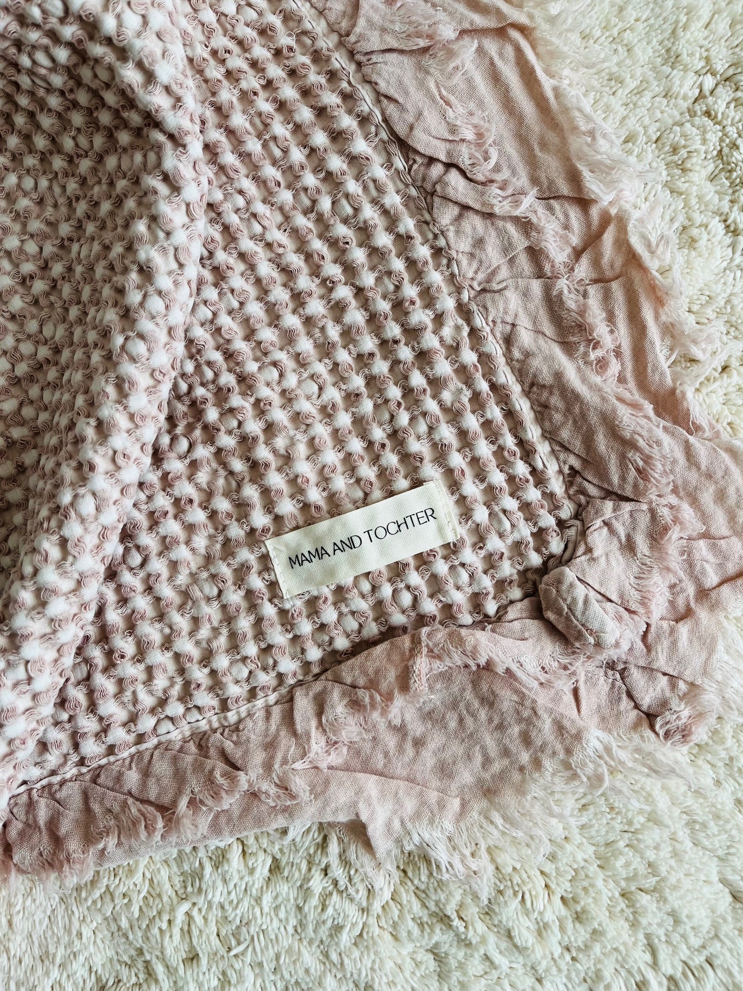 Organic Cotton Rustic Waffle Throw Blanket - Dusty Pink
