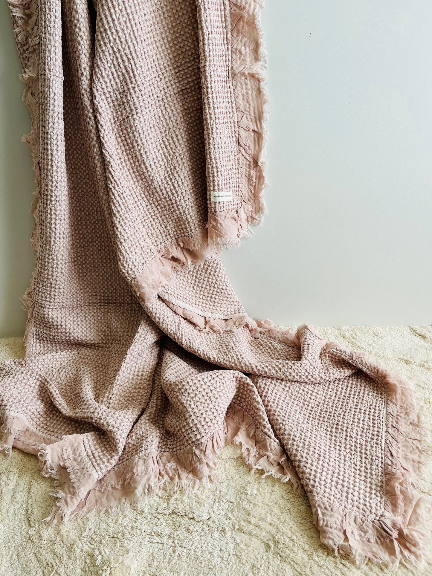 Organic Cotton Rustic Waffle Throw Blanket - Dusty Pink