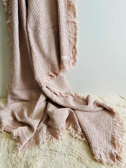 Organic Cotton Rustic Waffle Throw Blanket - Dusty Pink