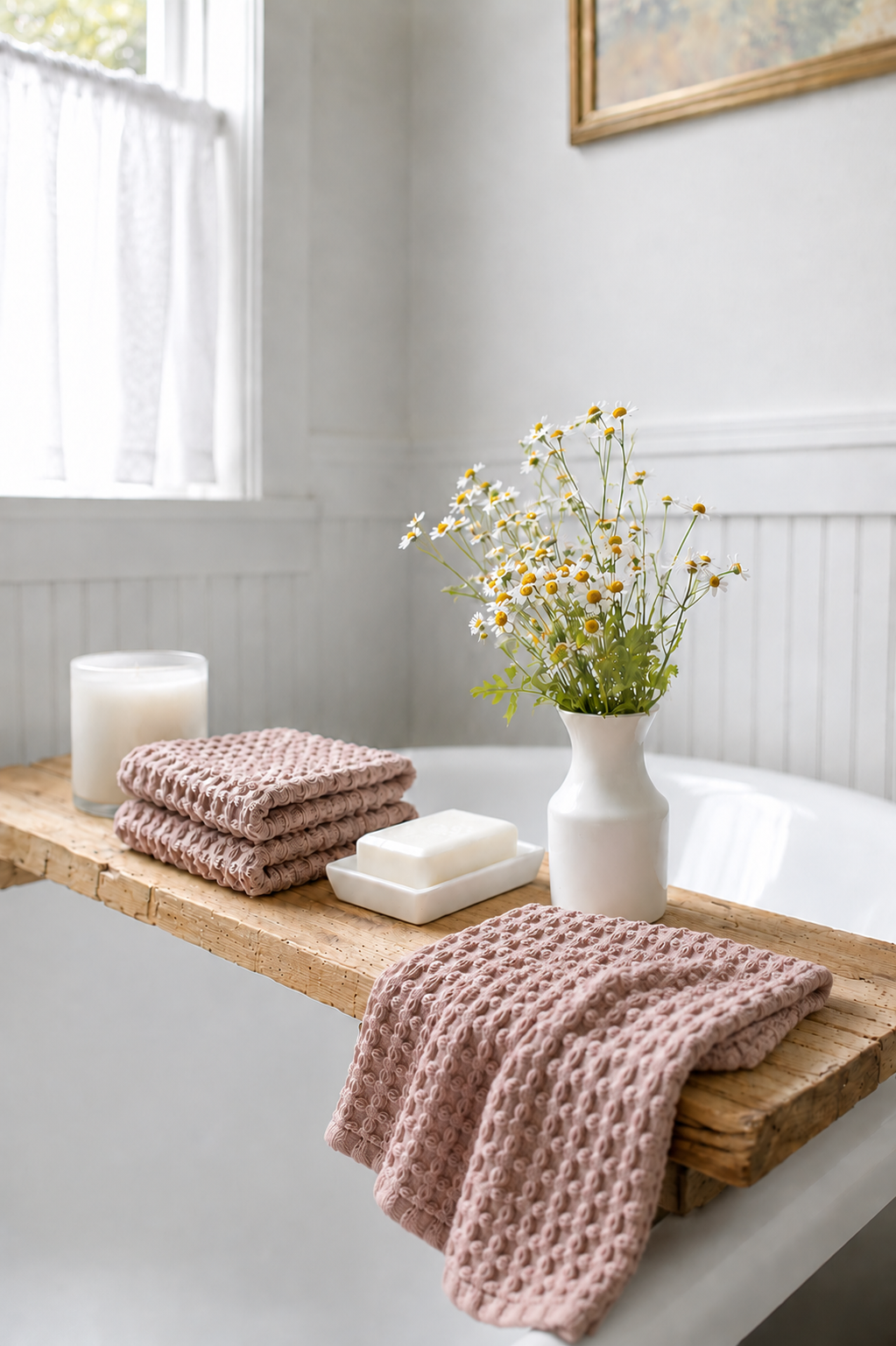 100% Organic Cotton Rustic Waffle Standard Tea Towel - Hand Towel - Dusty Pink