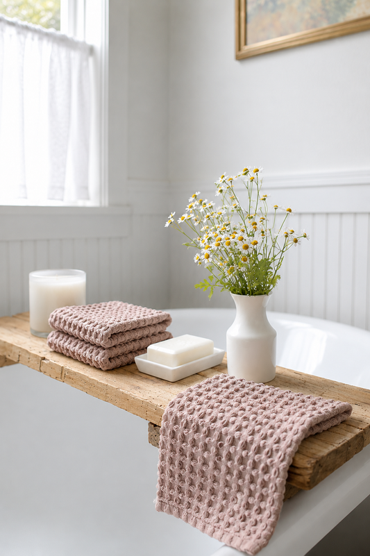 100% Organic Cotton Rustic Waffle Face Cloth - Dusty Pink