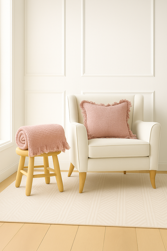 Organic Cotton Waffle Ruffle Cushion Cover - Dusty Pink