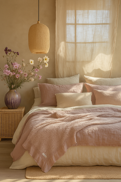 Organic Cotton Rustic Waffle Throw Blanket - Dusty Pink