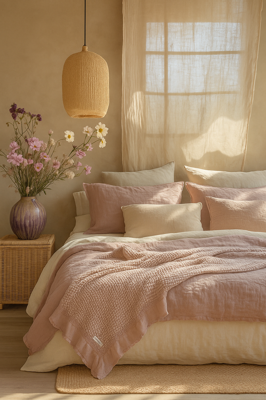 Organic Cotton Rustic Waffle Throw Blanket - Dusty Pink