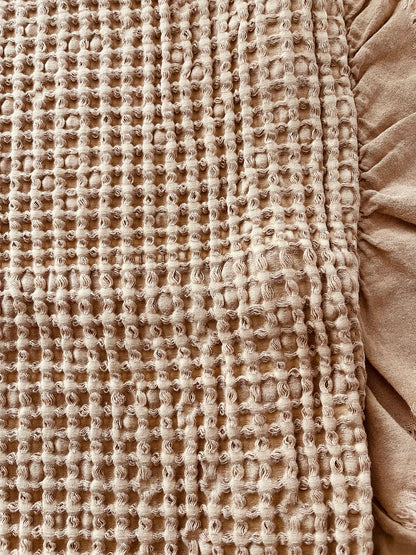 Organic Cotton Waffle Ruffle Cushion Cover - Light Rust- 2.5cm Frayed Ruffle SLIGHTLY FAULTY