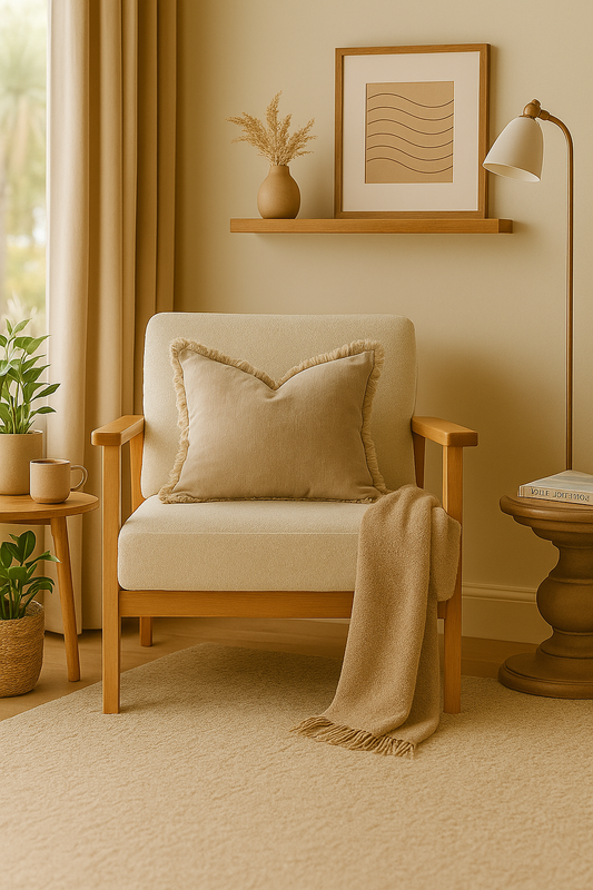 Pure French Linen Frayed Edge Ruffle Cushion Cover - Natural
