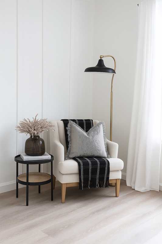 Pure French Linen Frayed Edge Ruffle Cushion Cover - Pinstripe