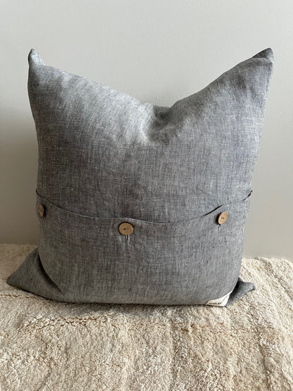 Pure French Linen Cushion Cover - Grey Denim