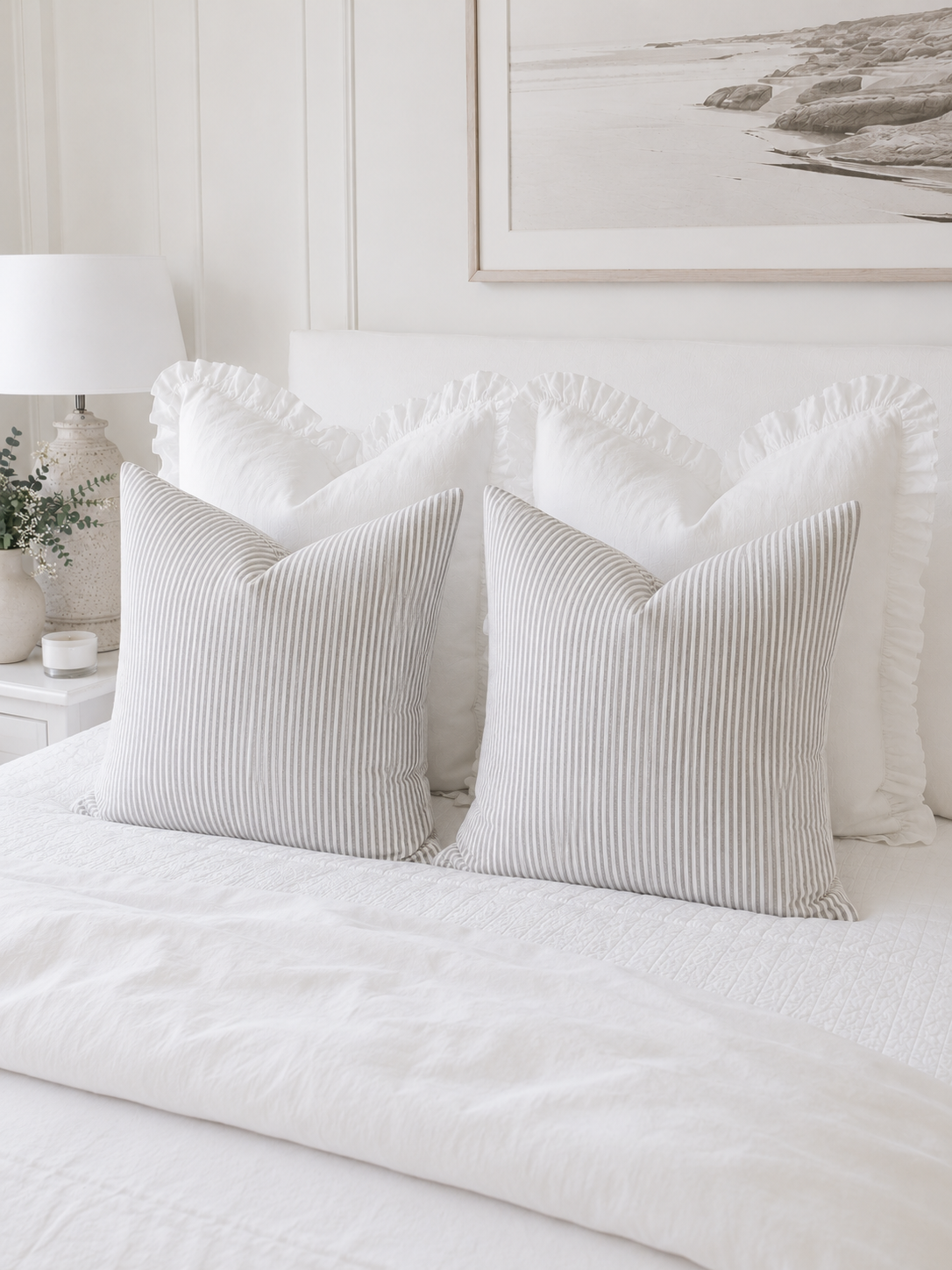 Pure French Linen Euro Cushion Cover - Grey Stripe