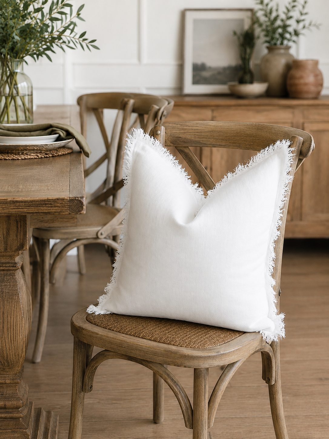 Hand Frayed Pure Linen Cushion Cover - White