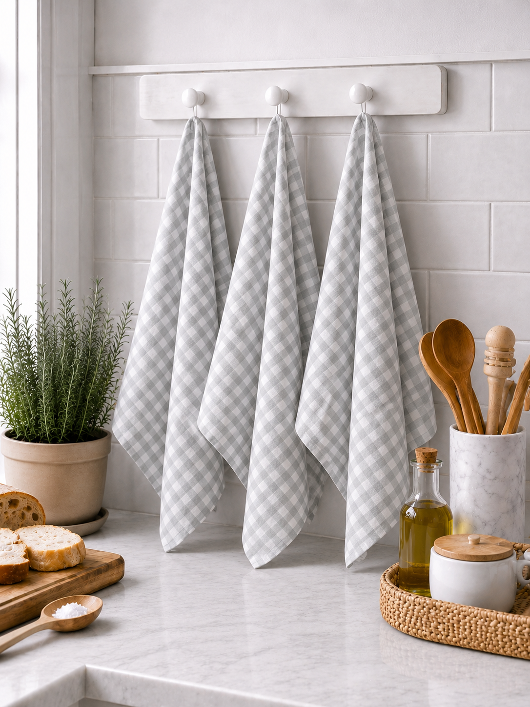Pure French Linen Tea Towel - Ice Grey Gingham