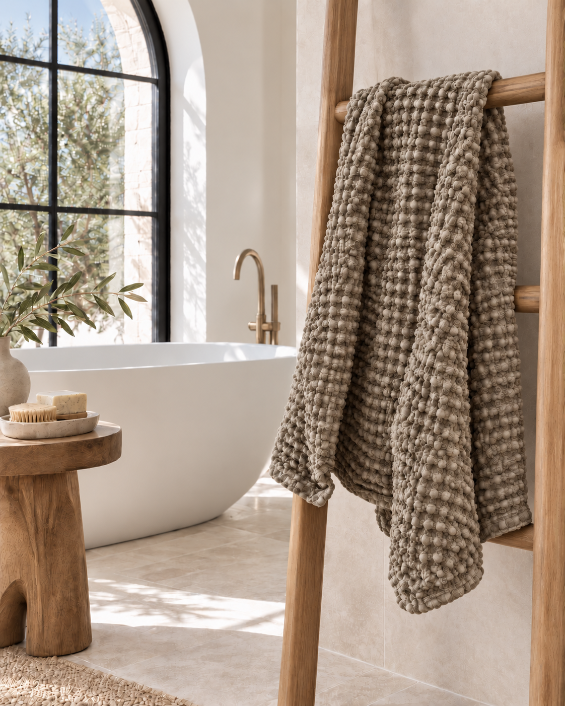100% Organic Cotton Rustic Waffle Standard Tea Towel - Hand Towel - Khaki