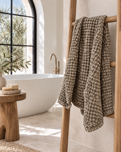 100% Organic Cotton Rustic Waffle Standard Tea Towel - Hand Towel - Khaki