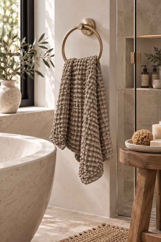 100% Organic Cotton Rustic Waffle Standard Tea Towel - Hand Towel - Khaki