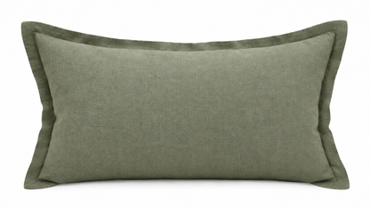 Pure French Linen Lumbar Cushion Cover with Flange Detail - Khaki