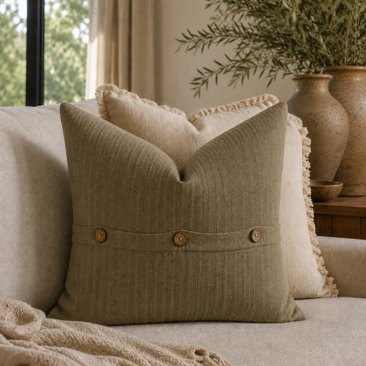Cotton Linen Khaki Pintuck Cushion