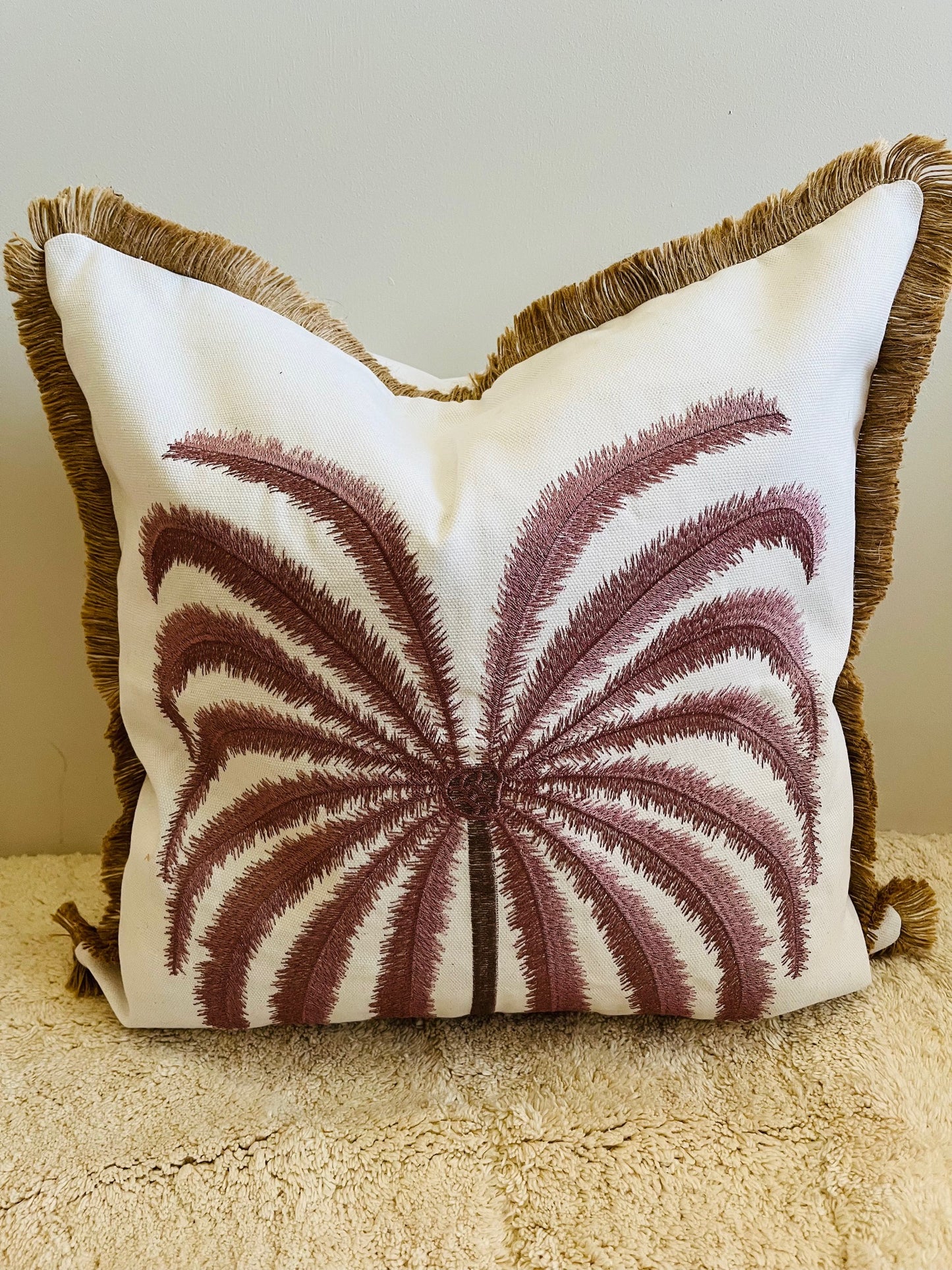 Palm Haven Embroidered Cushion Cover – Limited Edition - Brown