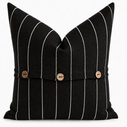 Pure French Linen Cushion Cover - Licorice Stripe