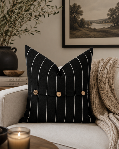 Pure French Linen Cushion Cover - Licorice Stripe
