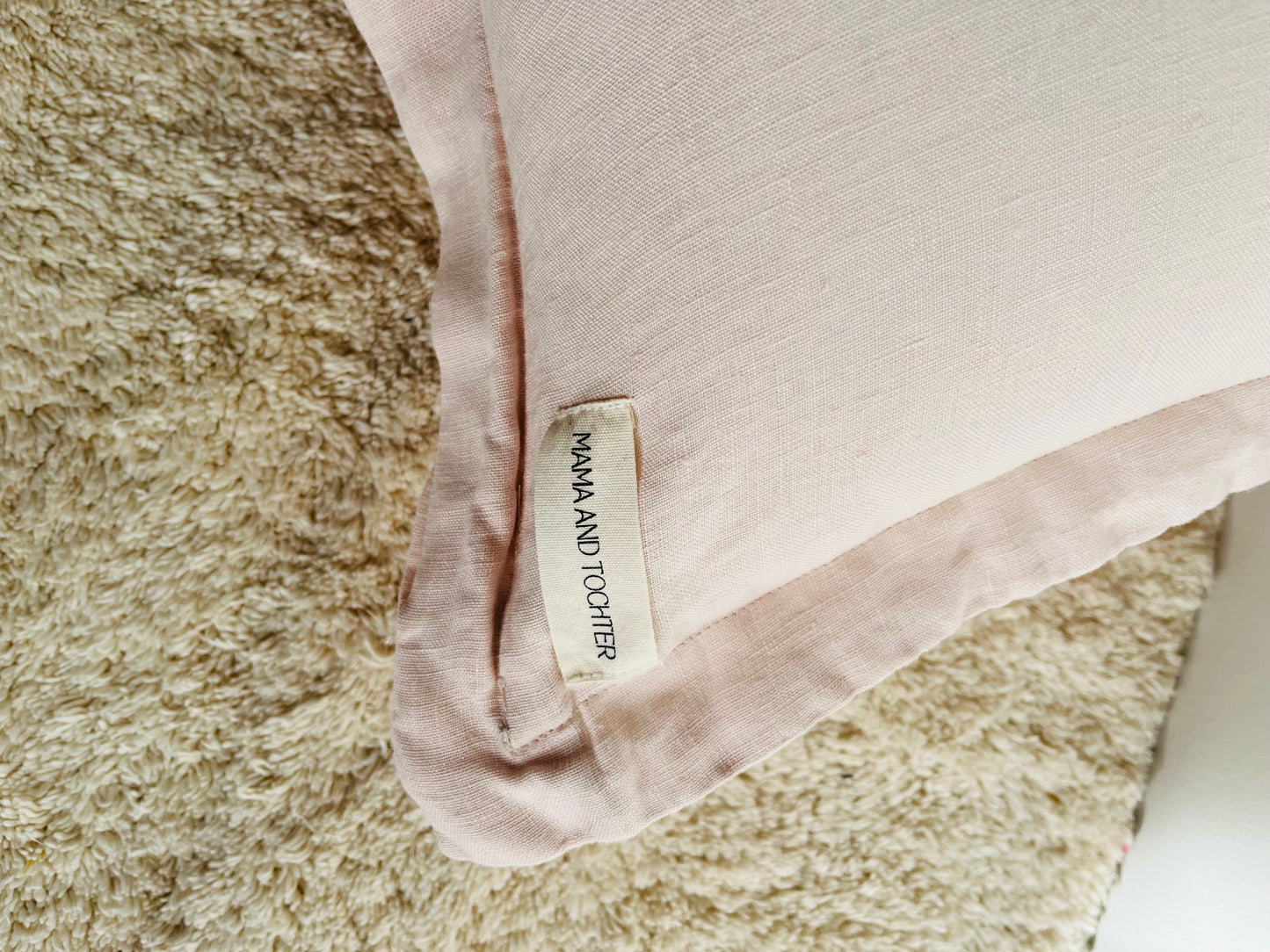 Pure French Linen Lumbar Cushion Cover with Flange Detail - Light Blush