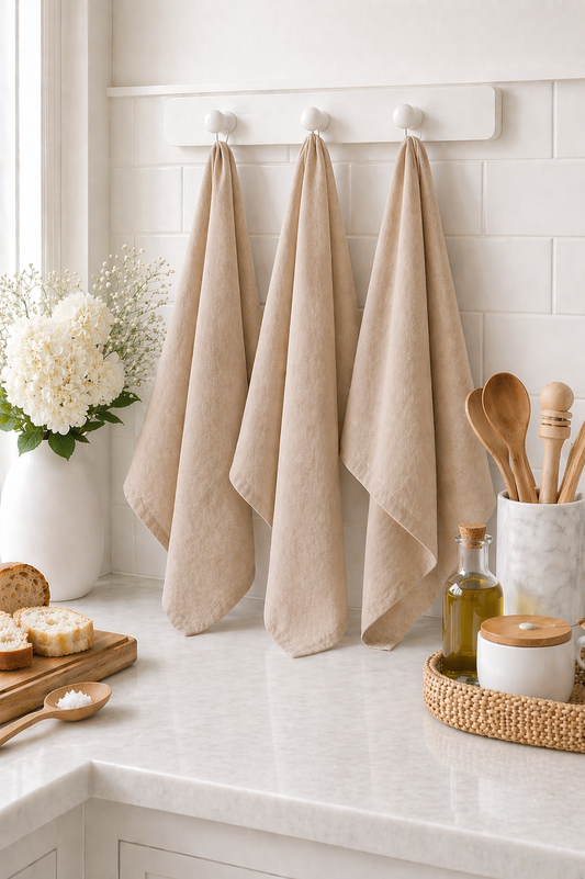 Pure French Linen Tea Towel - Light Clay
