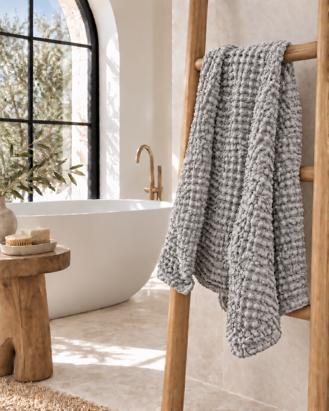 100% Organic Cotton Rustic Waffle Standard Tea Towel - Hand Towel - Light Grey