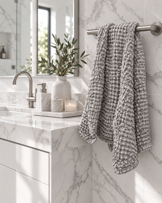 100% Organic Cotton Rustic Waffle Standard Tea Towel - Hand Towel - Light Grey