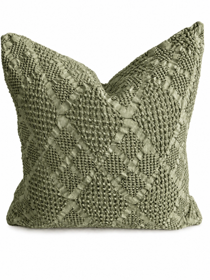 Organic Cotton Waffle Textured Cushion Cover - Light Olive - 45 x 45cm