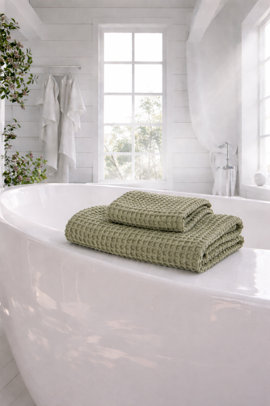 100% Organic Cotton Rustic Waffle Face Cloth - Light Olive