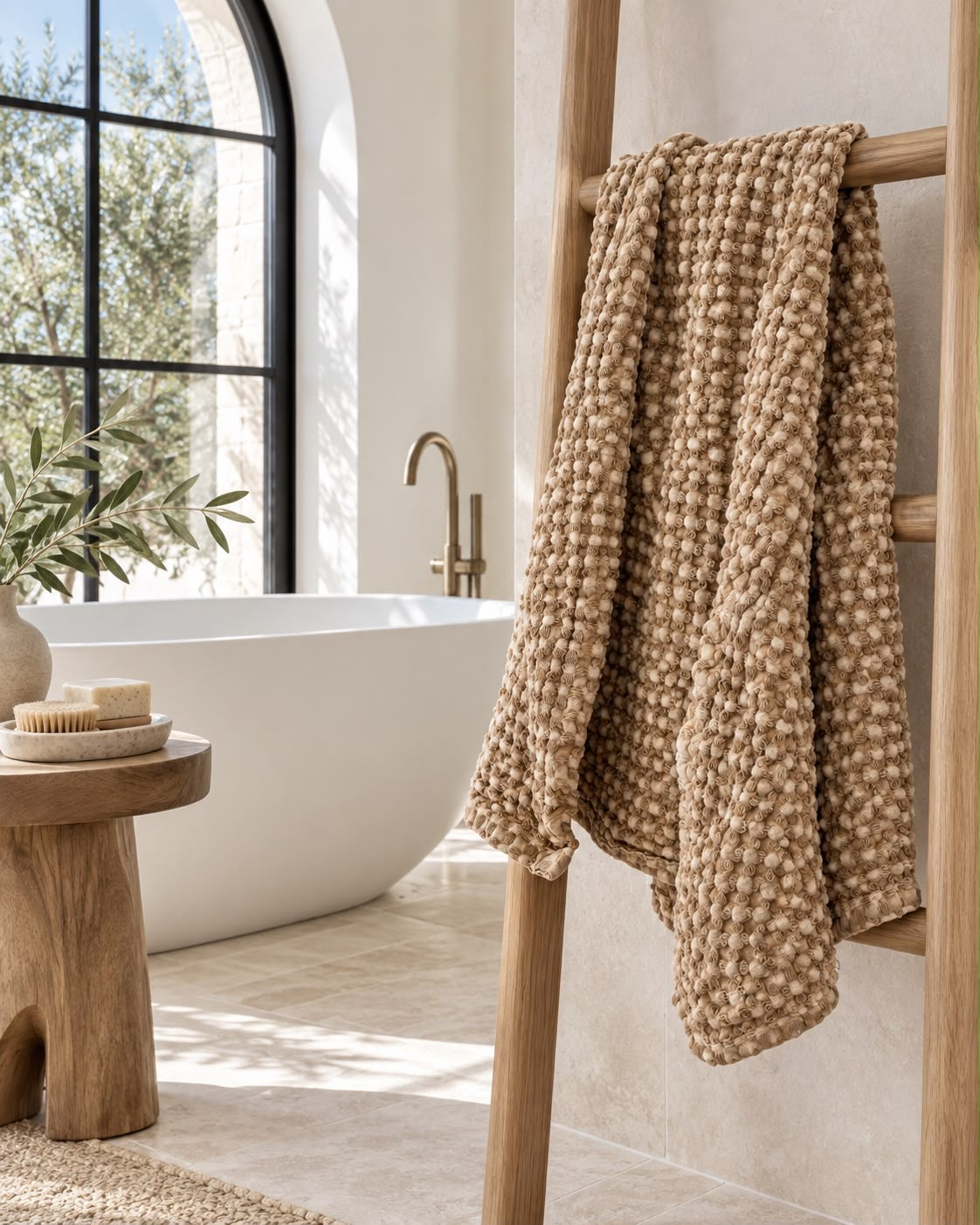 100% Organic Cotton Rustic Waffle Standard Tea Towel - Hand Towel - Light Rust