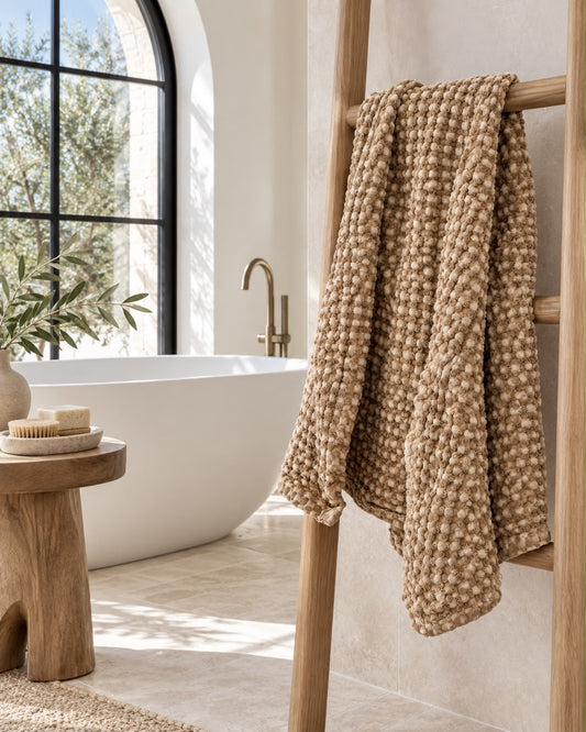 100% Organic Cotton Rustic Waffle Standard Tea Towel - Hand Towel - Light Rust
