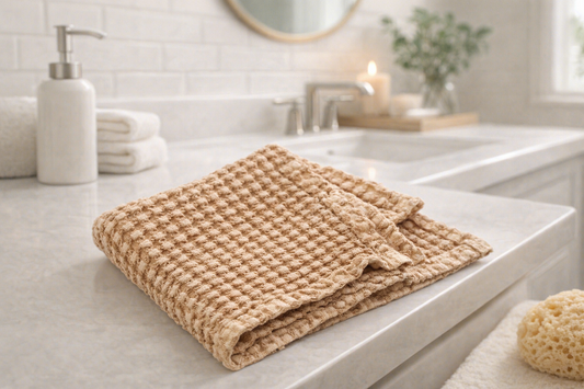 100% Organic Cotton Rustic Waffle Face Cloth - Light Rust