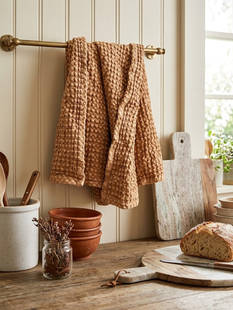 100% Organic Cotton Rustic Waffle Tea Towel Extra Large  - Light Rust