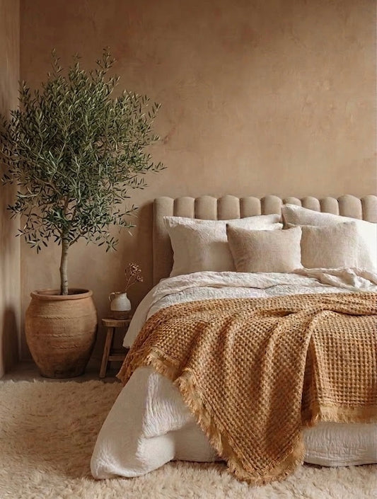 Organic Cotton Rustic Waffle Throw Blanket - Light Rust
