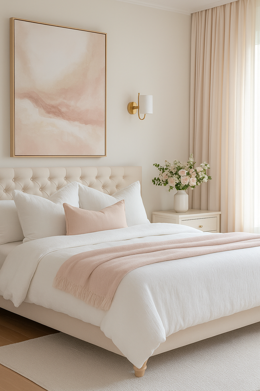 Pure French Linen Lumbar Cushion Cover with Flange Detail - Light Blush
