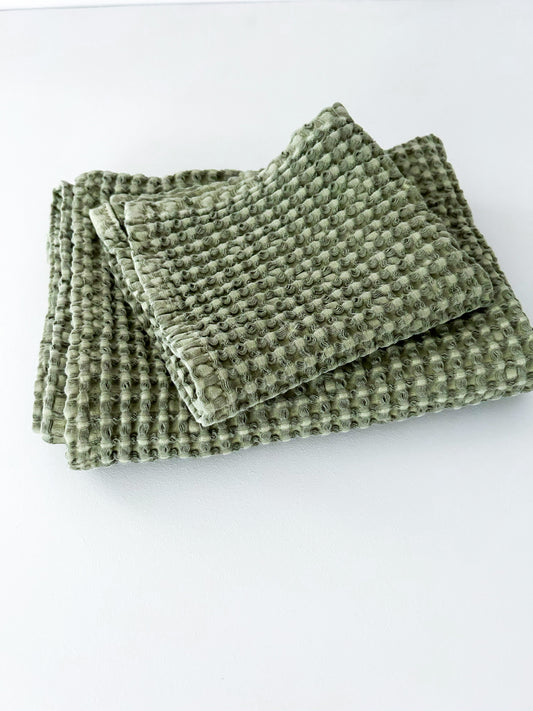 100% Organic Cotton Rustic Waffle Face Cloth - Light Olive