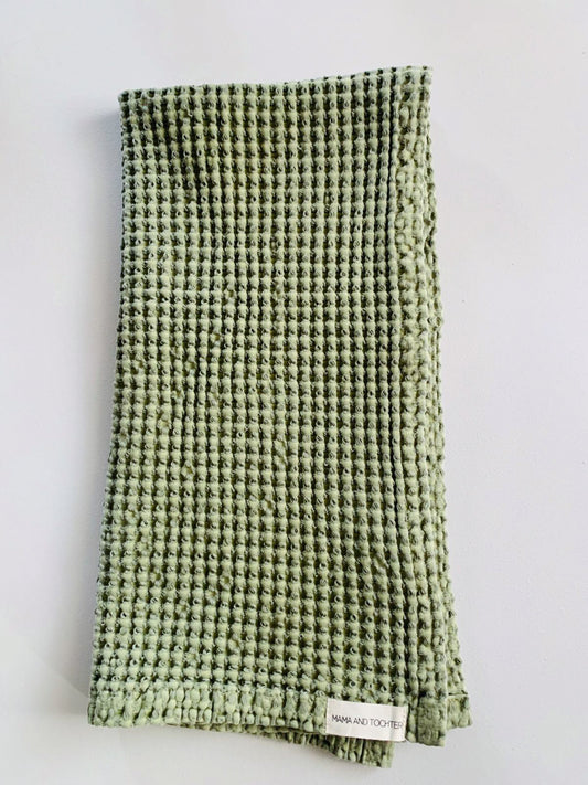 100% Organic Cotton Rustic Waffle Tea Towel - Light Olive