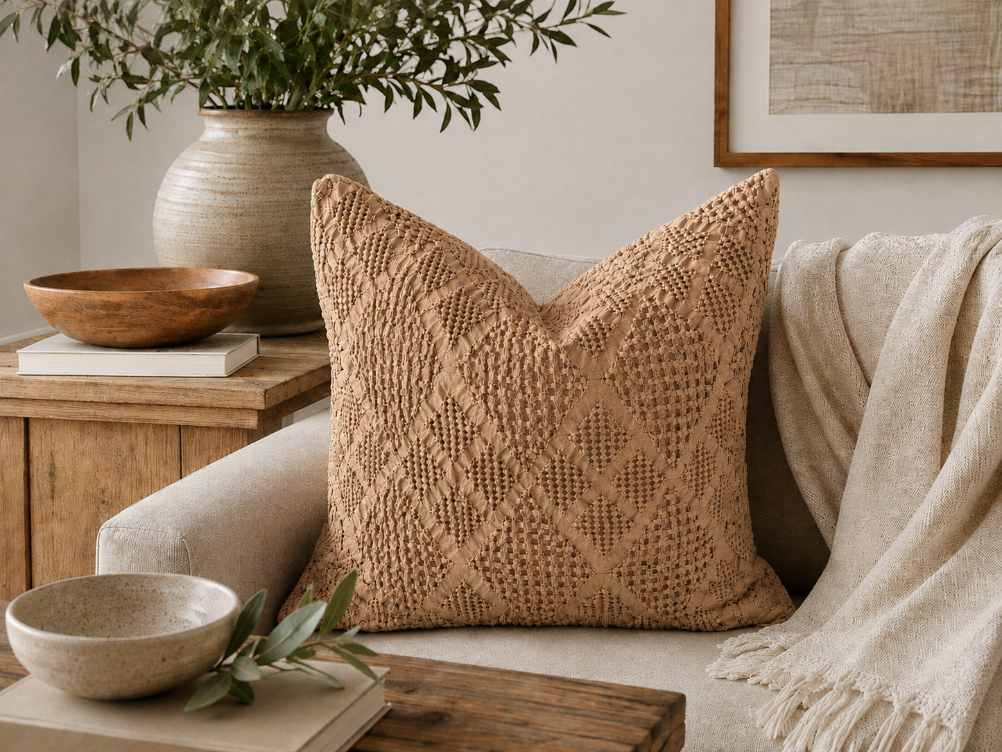 Organic Cotton Waffle Textured Cushion Cover - Light Rust - 45 x 45cm