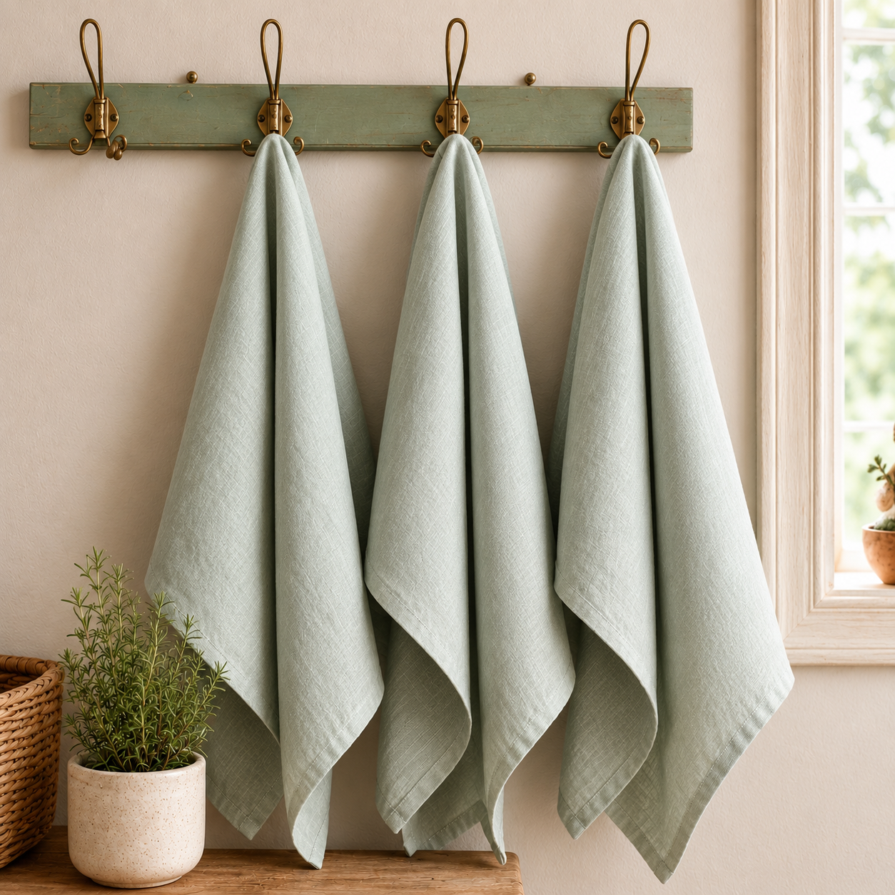 Pure French Linen Tea Towel - Light Sage