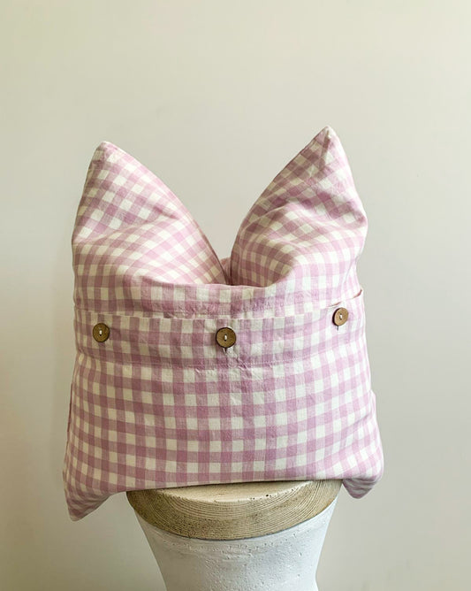 Pure French Linen Cushion - Lilac Gingham