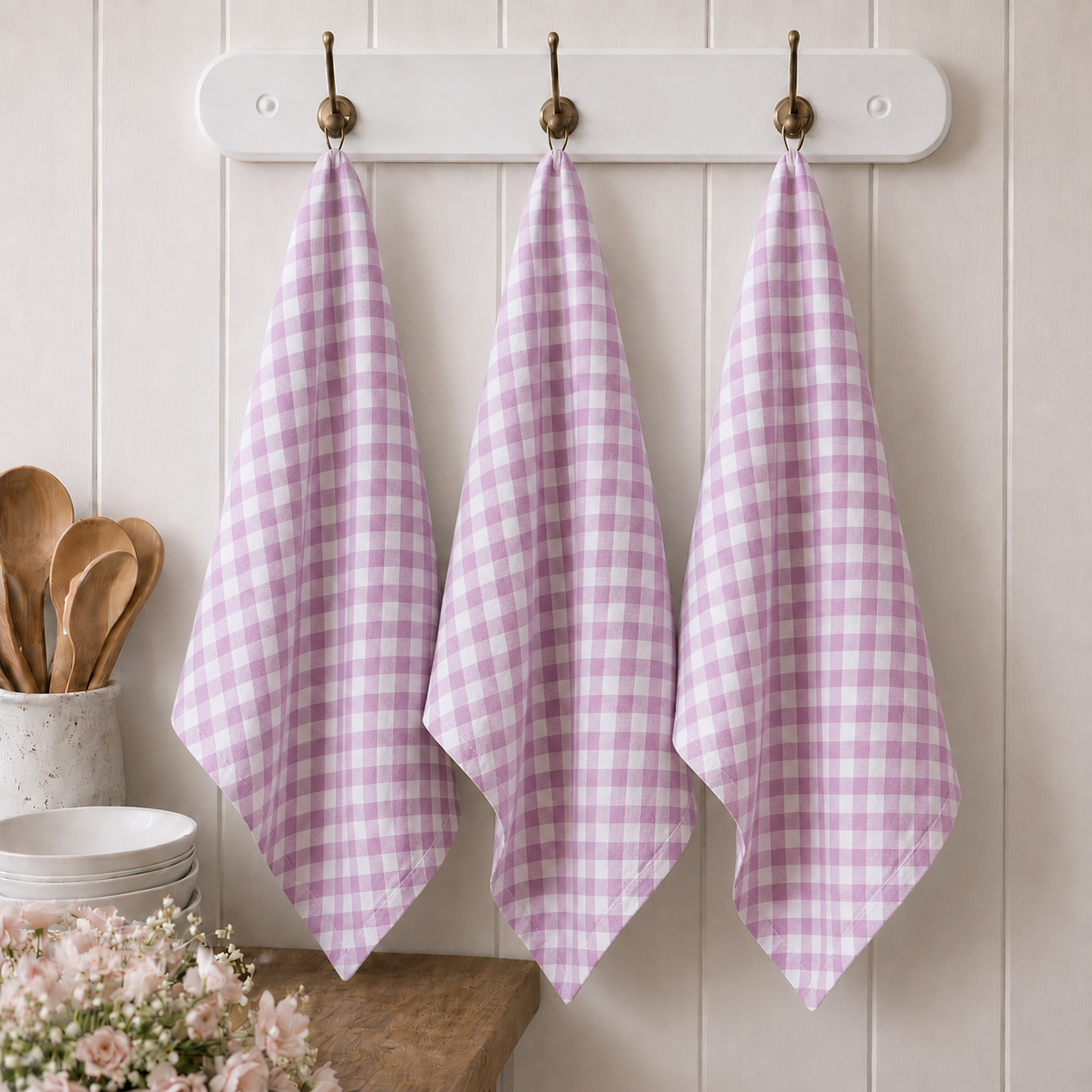 Pure French Linen Tea Towel - Lilac Gingham