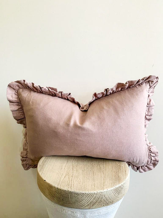 Pure French Linen Lumbar Ruffle Cushion Cover - Lilac