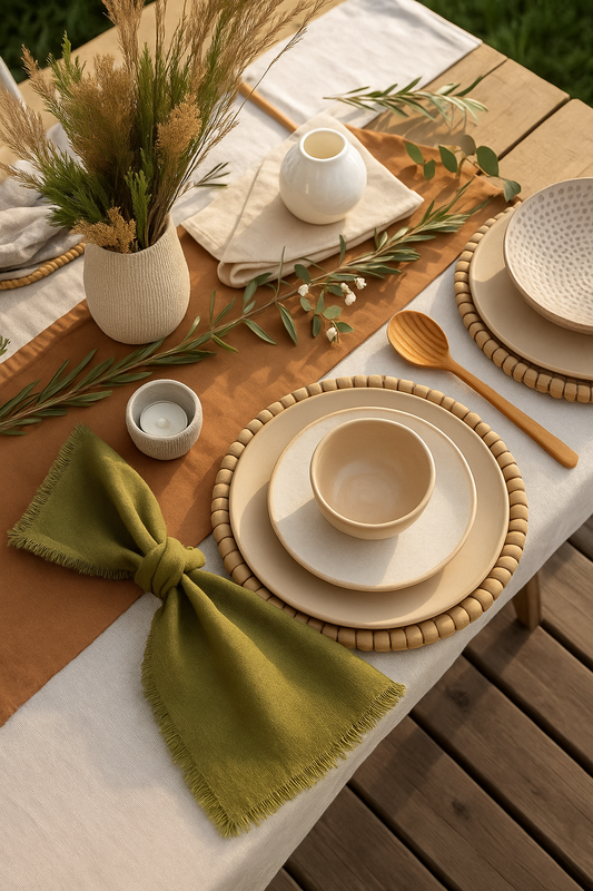 Pure Linen Table Napkin Set – Hand-Frayed Edging (Set of 4) - Olive