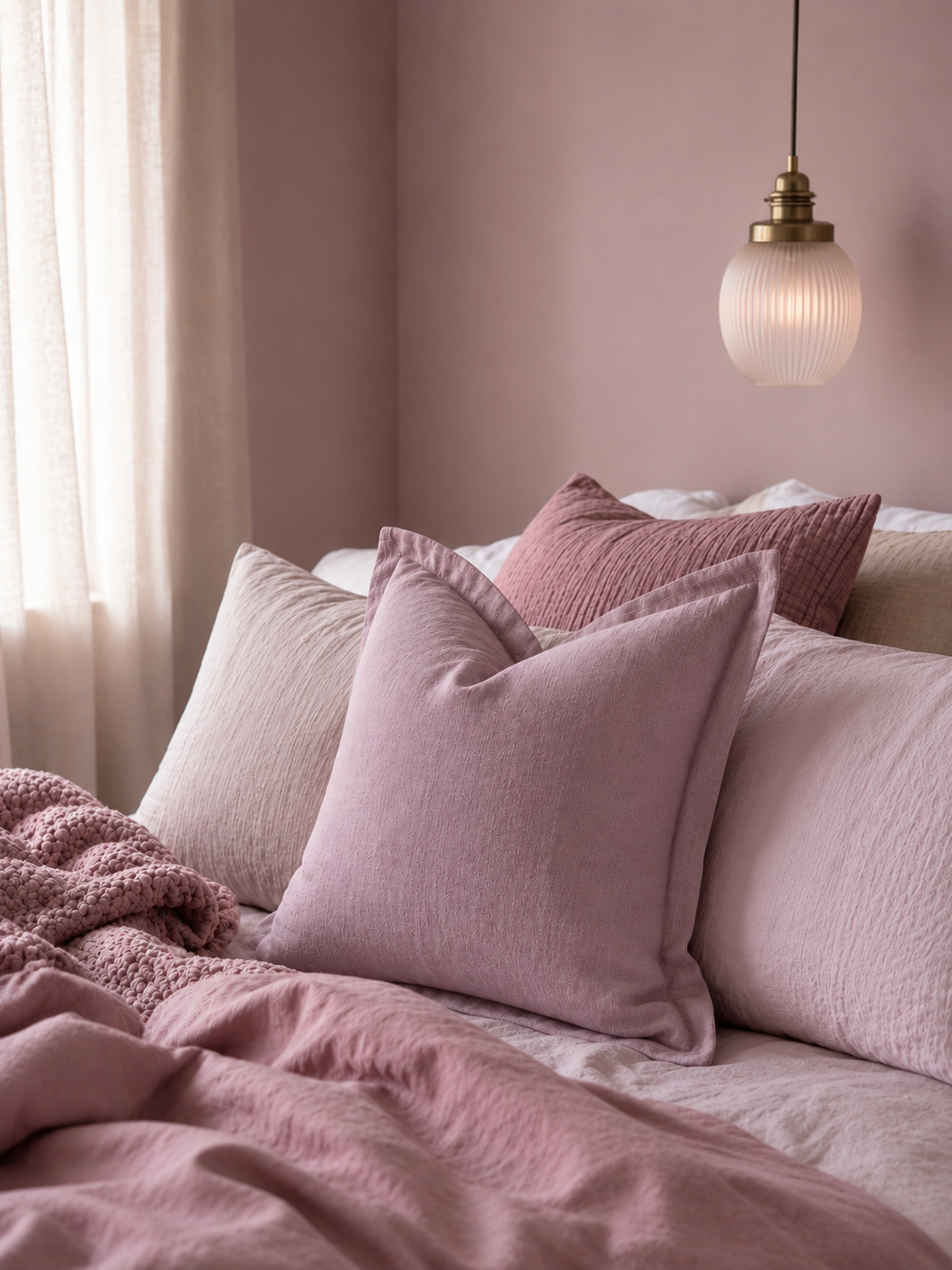 Pure French Linen Cushion Cover with Flange Detail - Mauve
