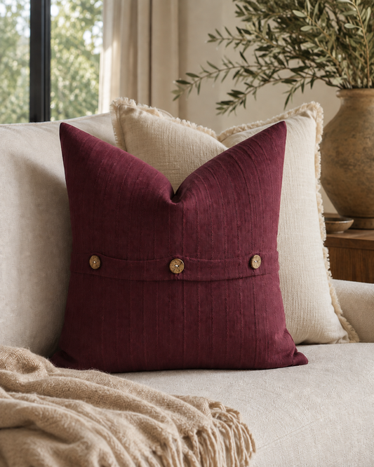 Cotton Linen Merlot Pintuck Cushion
