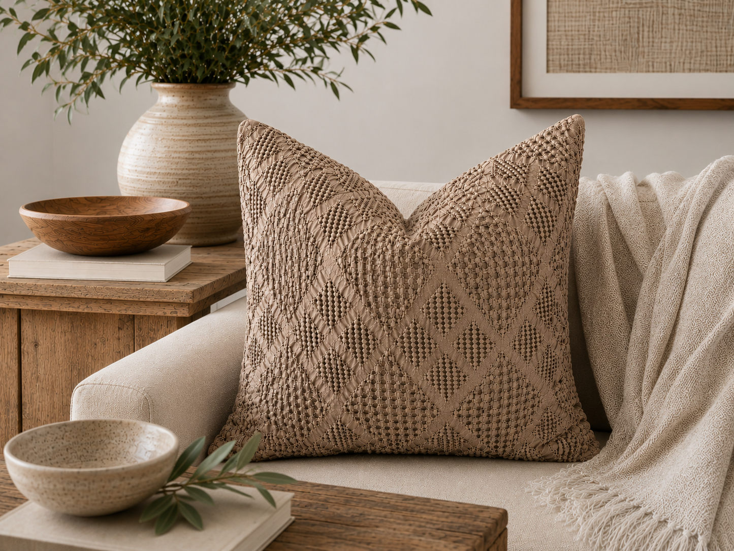 Organic Cotton Waffle Textured Cushion Cover - Milk Chocolate - 45 x 45cm